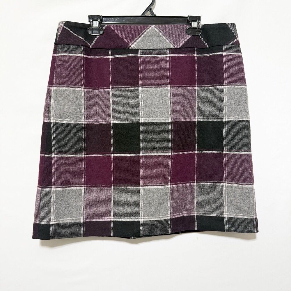 Talbots Size 16 Plaid Wool Blend Skirt Womens Burgundy Gray Black A Line Lined